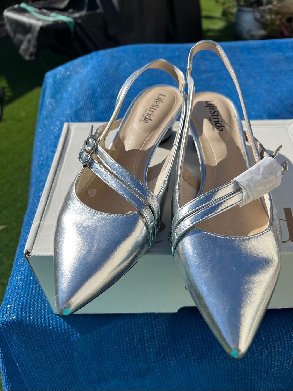 Life Stride Metallic Silver Pointed Slingback Mules
